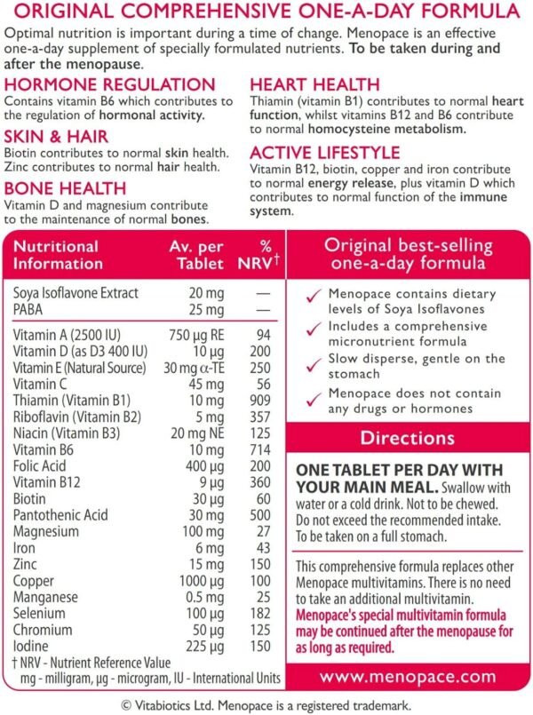 Menopace Original – 30 Tablets | Menopause Supplements by Vitabiotics - Image 2
